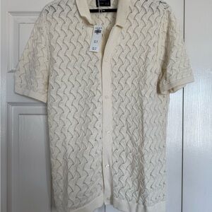 Cream Short Abercrombie & Fitch Sleeve Knit Shirt